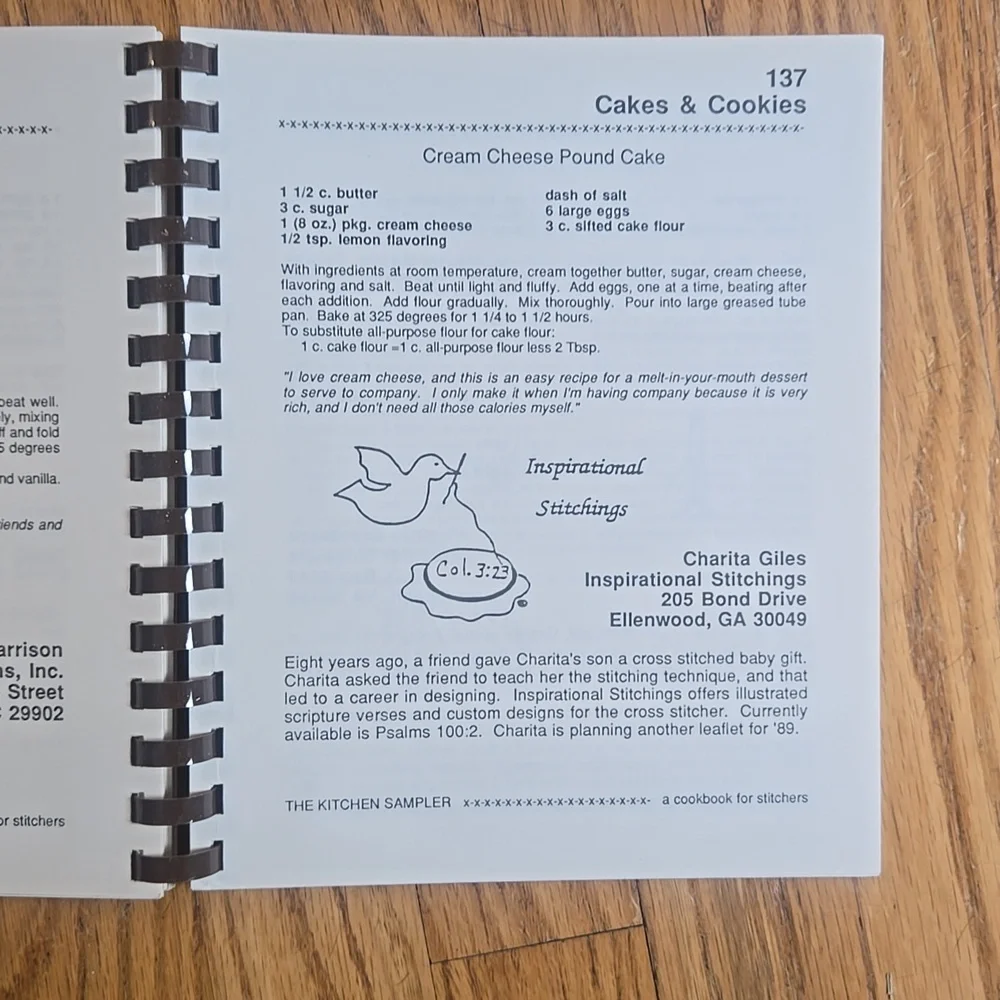 Vintage 1989 The Kitchen Sampler A Cookbook For Stitchers recipe book